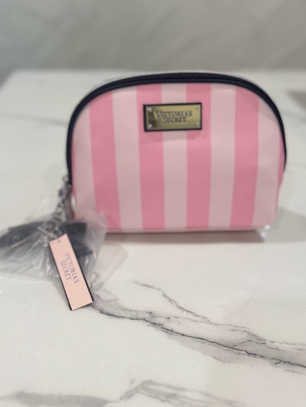 Victoria's Secret Pink and White Striped Cosmetic Pouch
